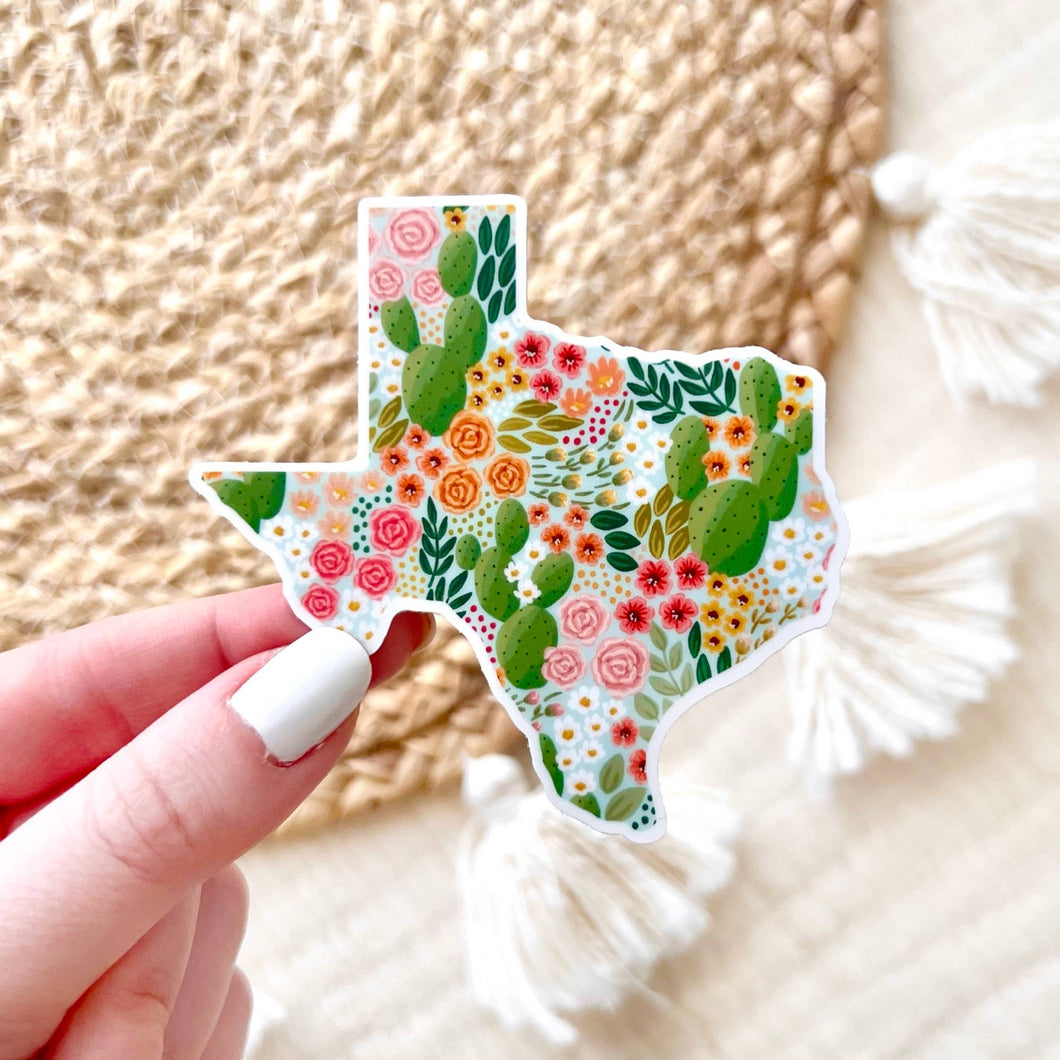 Texas Cactus Blooms State Sticker 3x3in.