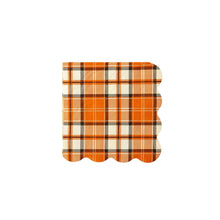 Load image into Gallery viewer, NSH938 - Night Sky Orange Plaid Scallop Cocktail Napkin