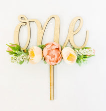 Load image into Gallery viewer, Floral Peach Cake Topper - Floral Topper - Cake Smash - One Sweet Peach - Peach Birthday Party - 1st First Birthday - Peach Theme