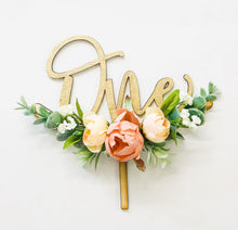 Load image into Gallery viewer, Floral Peach Cake Topper - Floral Topper - Cake Smash - One Sweet Peach - Peach Birthday Party - 1st First Birthday - Peach Theme