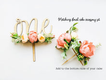 Load image into Gallery viewer, Floral Peach Cake Topper - Floral Topper - Cake Smash - One Sweet Peach - Peach Birthday Party - 1st First Birthday - Peach Theme