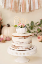 Load image into Gallery viewer, Orange Pumpkin Cake Topper - Little Pumpkin - Pumpkin Theme - First 1st Birthday - Baby Shower - Pink Floral Cake Topper