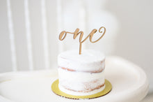 Load image into Gallery viewer, Birthday Cake Topper - Age Topper - Minimalist Cake Topper - One Smash Cake Topper - Wood Topper - Gold Topper - Girl Boy 1st Birthday