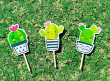 Load image into Gallery viewer, Cactus Cupcake Toppers - Cactus Die Cuts - Cactus Party Decorations - Llama Cactus - Kawaii Cactus - Summer Party - Hot Pink Black Green