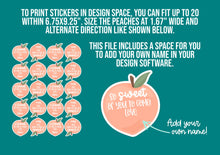 Load image into Gallery viewer, Peach Printable File - Digital Download PNG - Cricut - Sticker Sheet for Treat Bags - One Is Sweet - Sweet As A Peach - Birthday Peach Theme