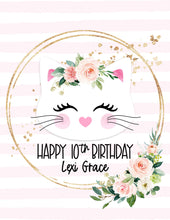 Load image into Gallery viewer, Kitty Kitten Cat Birthday Sign Print - Printed & Shipped to You - Kitten Kitty Party - Birthday Party Sign - Welcome - Happy Birthday Sign