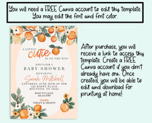 Load image into Gallery viewer, Little Cutie Shower Invitation - Gender Neutral - Mandarin Orange Baby Shower - Digital Download - EDITABLE in Canva - Print From Home