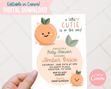 Load image into Gallery viewer, Little Cutie Shower Invitation - Gender Neutral - Orange Clementine Baby Shower - Digital Download - EDITABLE in Canva - Print From Home