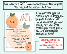 Load image into Gallery viewer, Little Cutie Shower Invitation - Gender Neutral - Orange Clementine Baby Shower - Digital Download - EDITABLE in Canva - Print From Home