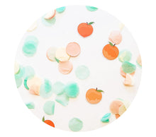 Load image into Gallery viewer, Peach Confetti - Sweet As A Peach Party Theme - Peach Birthday - Confetti - Peach Die Cut Decor - One Sweet Peach - Peach White Mint Colors