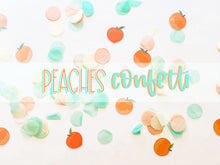 Load image into Gallery viewer, Peach Confetti - Sweet As A Peach Party Theme - Peach Birthday - Confetti - Peach Die Cut Decor - One Sweet Peach - Peach White Mint Colors