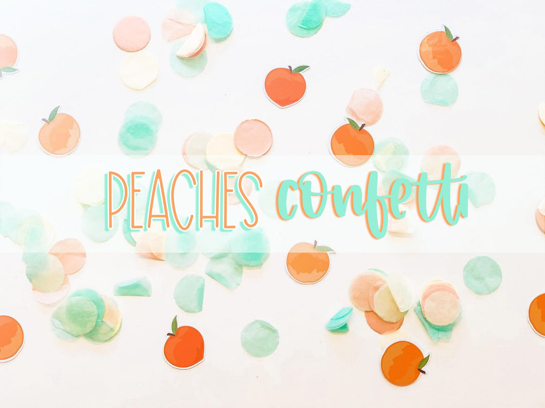 Peach Confetti - Sweet As A Peach Party Theme - Peach Birthday - Confetti - Peach Die Cut Decor - One Sweet Peach - Peach White Mint Colors