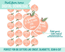 Load image into Gallery viewer, Peach Printable File - Digital Download PNG - Cricut - Sticker Sheet for Treat Bags - One Is Sweet - Sweet As A Peach - Birthday Peach Theme