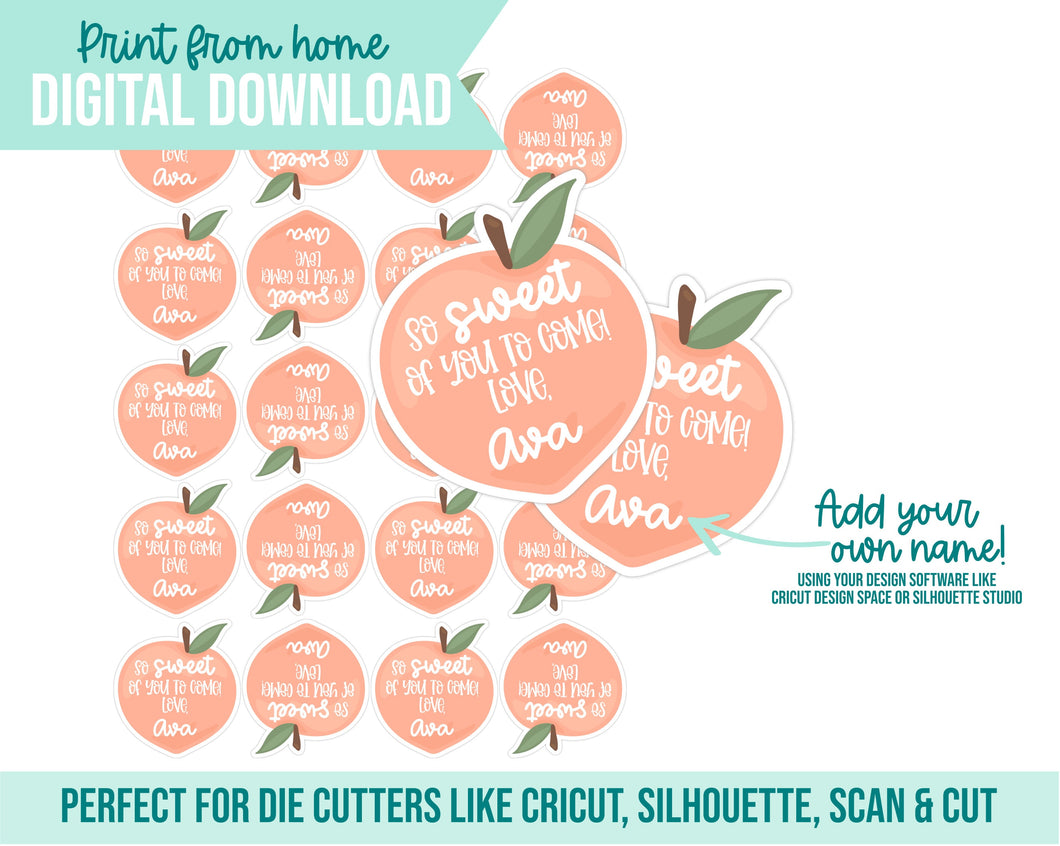 Peach Printable File - Digital Download PNG - Cricut - Sticker Sheet for Treat Bags - One Is Sweet - Sweet As A Peach - Birthday Peach Theme