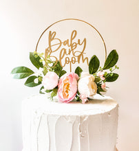 Load image into Gallery viewer, Baby In Bloom Shower - Pink and White Cake Topper - Floral Hoop Topper - Baby Shower - Floral Themed Party
