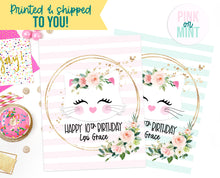 Load image into Gallery viewer, Kitty Kitten Cat Birthday Sign Print - Printed & Shipped to You - Kitten Kitty Party - Birthday Party Sign - Welcome - Happy Birthday Sign