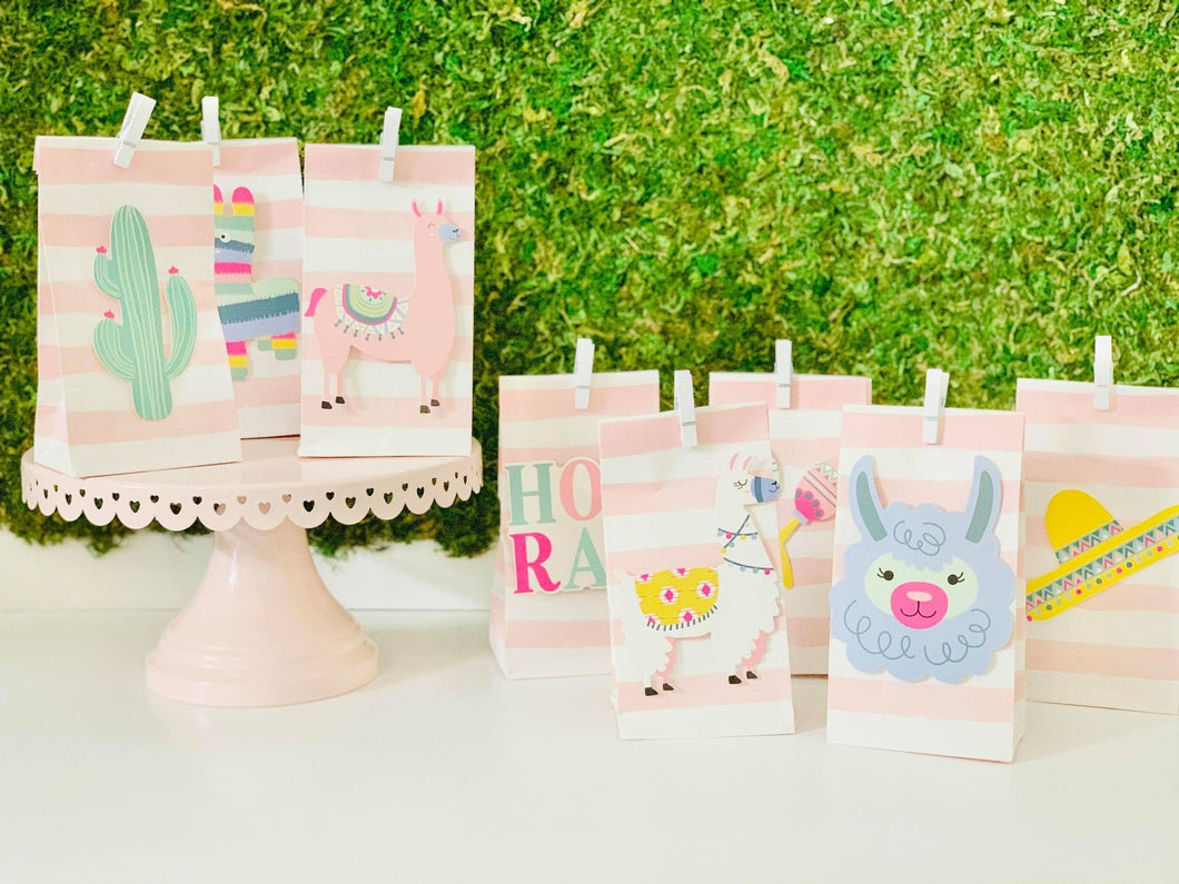 Llama Fiesta Mini Favor Bags - Treat Bags - Cactus - Sombrero - Maracas - Pastel Llama Fun - Birthday Theme - Candy Bags - Mini paper sacks