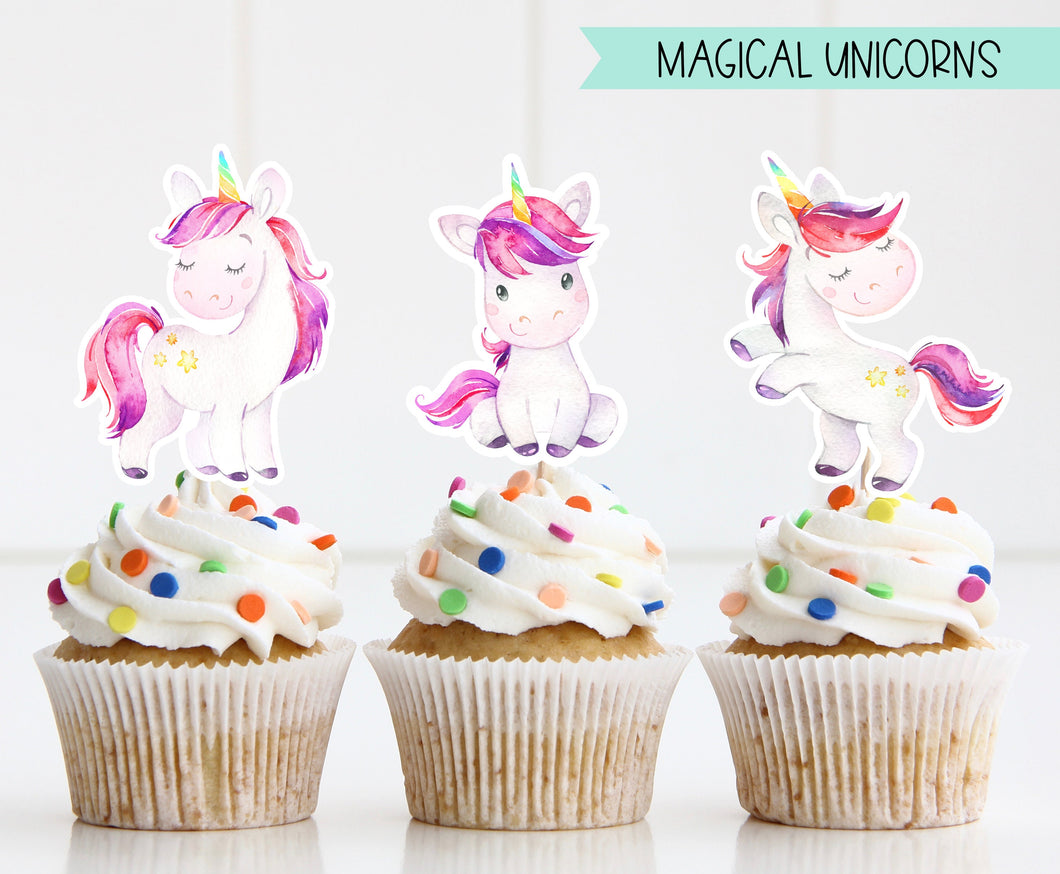 Unicorns & Rainbows - Cupcake Toppers - Cupcake Toppers - Magical - Summer Party - Pool Party - Birthday Cupcake Toppers - Cute Toppers