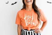 Load image into Gallery viewer, Hey Boo Shirt - Halloween Shirt - Ghosts - Shirt For Halloween - Shirt For Her - Orange Shirt - TShirt - Happy Halloween