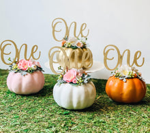 Load image into Gallery viewer, Pumpkin Cake Topper - Little Pumpkin - Pumpkin Theme - First 1st Birthday - Baby Shower - Pink Floral Cake Topper