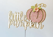 Load image into Gallery viewer, Pumpkin Baby Shower - Pumpkin Cake Topper - Pumpkin Theme Birthday - Glitter Cake Topper - Gold Rose Gold Coral Peach Pink Cake Topper