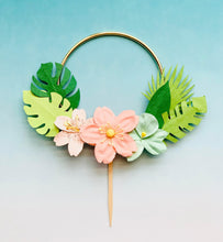 Load image into Gallery viewer, Tropical Hula Summer Cake Topper - Gold Hoop - Aloha - Luau - Birthday Cake Topper - Monstera Leaf - Pool Party - Bridal - Bachelorette
