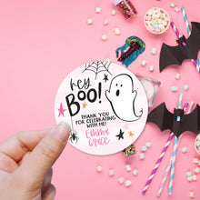 Load image into Gallery viewer, Hey Boo Stickers - Thank you Stickers - Halloween Favor Bag Stickers Labels - Sticker Sheet - Pink Halloween - Cute Halloween Stickers
