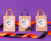 Load image into Gallery viewer, Hey Boo Stickers - Thank you Stickers - Halloween Favor Bag Stickers Labels - Sticker Sheet - Pink Halloween - Cute Halloween Stickers