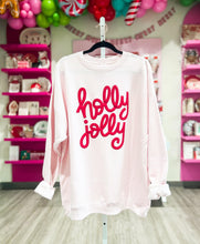 Load image into Gallery viewer, Holly Jolly Puff Print Pink Sweatshirt
