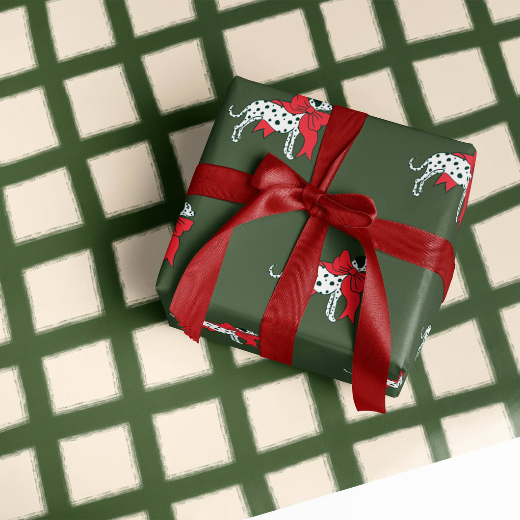 Dalmatian with a Bow and Windowpane Plaid Double Sided Gift Wrap