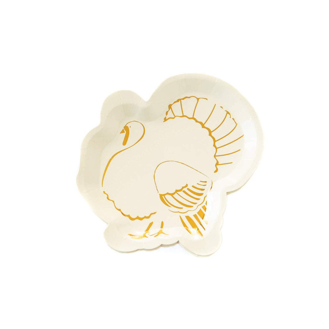 THP842 - Gold Turkey Shaped Plate 8ct -Thanksgiving