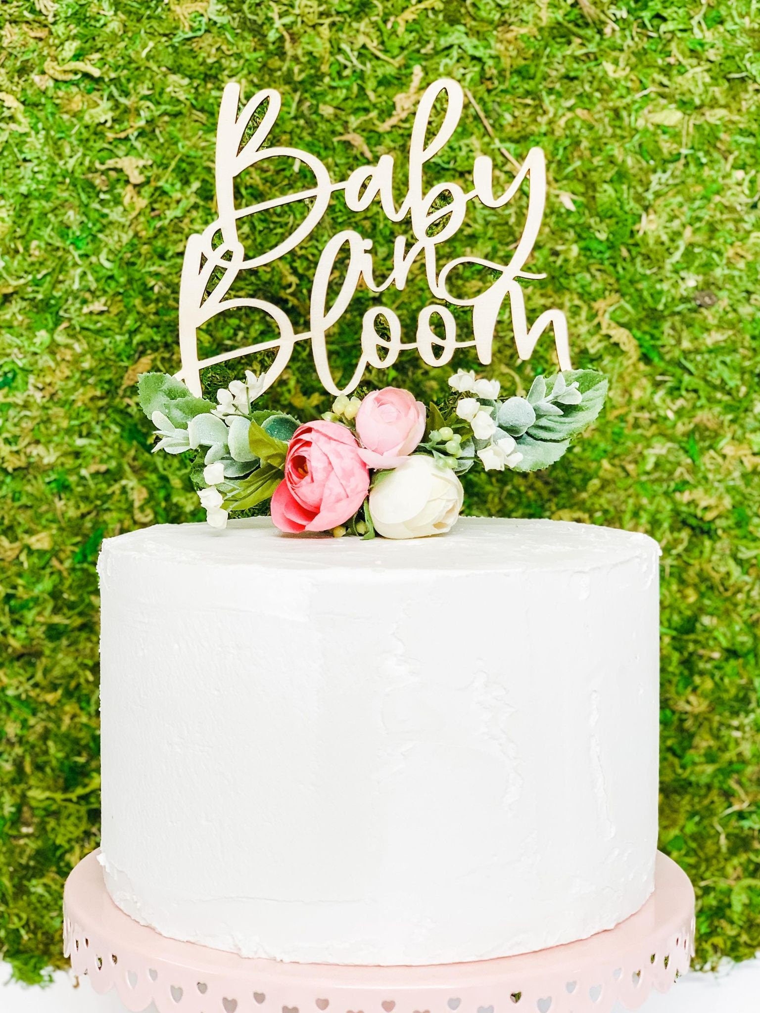 Baby In Bloom Cake Topper - Floral Baby Shower - Pink and White Cake T –  Top This Party Co.