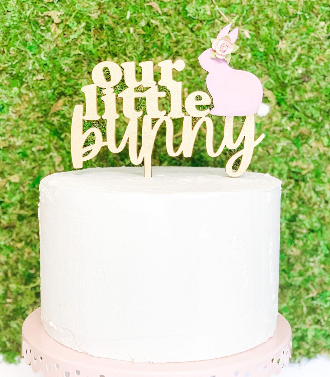Bunny Cake Topper - Our Little Bunny Baby Shower - Pink Bunny Cake Topper - Floral Cake Topper - Our Bunny Is One - 1st Birthday
