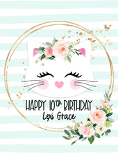 Load image into Gallery viewer, Kitty Kitten Cat Birthday Sign Print - Printed &amp; Shipped to You - Kitten Kitty Party - Birthday Party Sign - Welcome - Happy Birthday Sign
