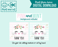 Load image into Gallery viewer, Kitty Thank You Tag Printable - EDITABLE in Canva - Printable - Print From Home - Kitten Kitty Party - Thank You Favor Goodie Bag Tags
