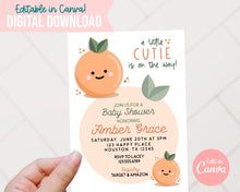 Load image into Gallery viewer, Little Cutie Shower Invitation - Gender Neutral - Orange Clementine Baby Shower - Digital Download - EDITABLE in Canva - Print From Home
