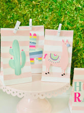 Load image into Gallery viewer, Llama Fiesta Mini Favor Bags - Treat Bags - Cactus - Sombrero - Maracas - Pastel Llama Fun - Birthday Theme - Candy Bags - Mini paper sacks
