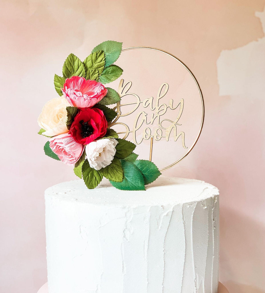 Baby In Bloom Shower - Kate Spade Inspired Cake Topper - Floral Hoop Topper - Bridal Baby Shower - 1st First Birthday - Floral Themed Party