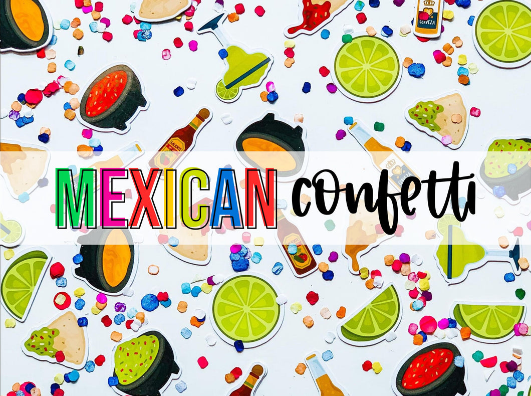 Mexican Fiesta Confetti - Queso Chips Guacamole Salsa - Beer - Margarita - Nachos - Mexican Food - Fiesta - Summer - Mexico