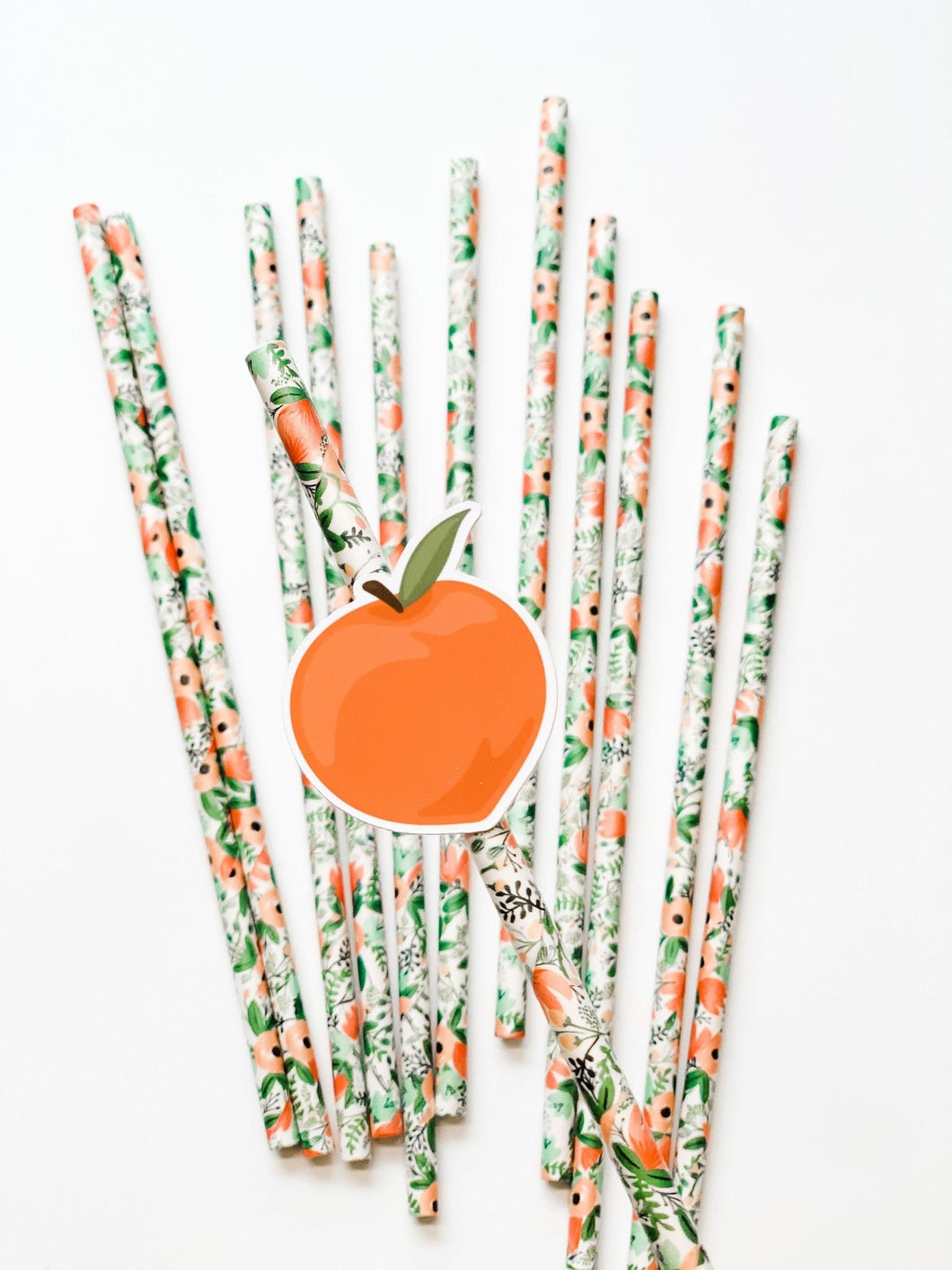 Floral Peach Straws - One Sweet Peach - Sweet As A Peach - Peach Birthday Party - Party Decorations - Drink Paper Straws - Peach Party