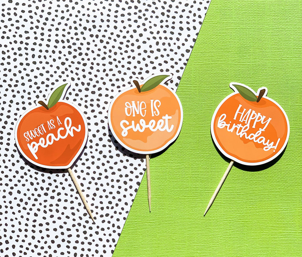 Peach Cupcake Toppers - Cake Topper - One Is Sweet - Sweet As A Peach - Birthday Peach Theme - Peaches Banner