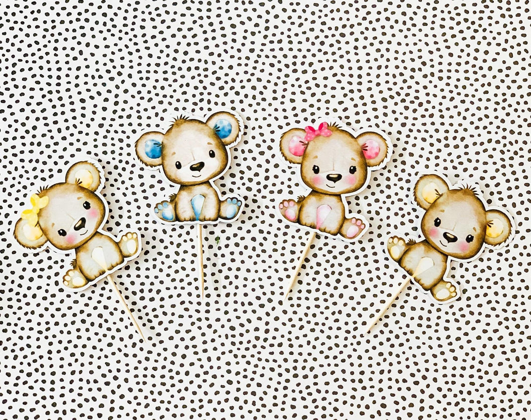 Baby Shower Cupcake Toppers - Birthday Party - Bear Theme - Cute Bears - Gender Neutral - Gender Reveal - Oh Baby - Sweet Baby
