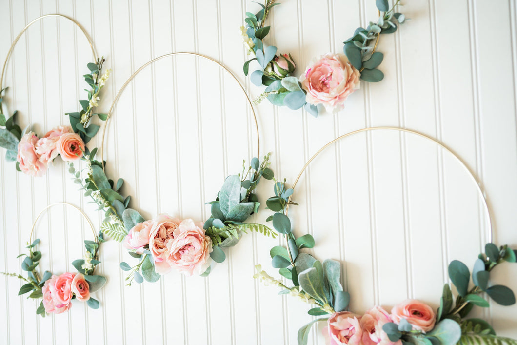 Floral Hoop Wreath - Pink Blush Wreath - Minimalist - Wedding Floral Hoops - Nursery Decor - Floral Backdrop - Gold Metal Ring Wreath - Boho