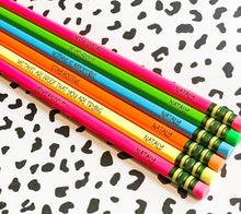 Load image into Gallery viewer, Engraved Neon Pencils - Back To School - Motivational Quote - Personalized #2 HB - Ticonderoga Pre-sharpened Pencils - Set of 12, 24, 36, 48
