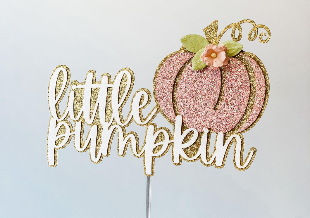 Pumpkin Baby Shower - Pumpkin Cake Topper - Pumpkin Theme Birthday - Glitter Cake Topper - Gold Rose Gold Coral Peach Pink Cake Topper