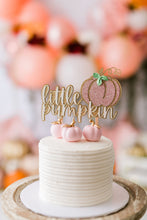 Load image into Gallery viewer, Our Little Pumpkin Cake Topper - Pumpkin Baby Shower - Pumpkin Theme Birthday - Glitter Cake Topper - Gold Rose Gold Coral Pink Cake Topper
