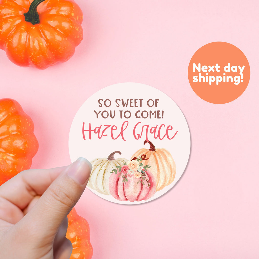Little Pumpkin Sticker Sheet - Thank you Stickers - Goody Bag Stickers - Labels - Pink White Orange Pumpkin Thank you Stickers